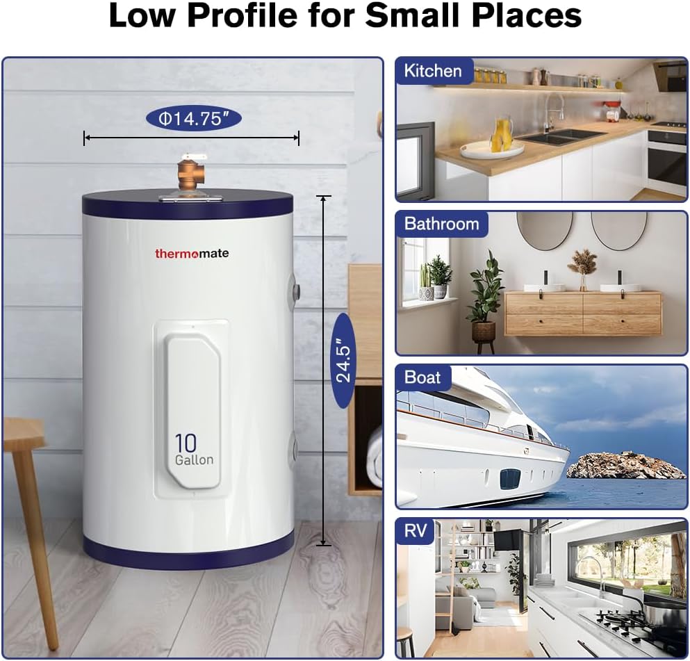 thermomate Tank Water Heater Electric, 10 Gallon Small Point of Use Hot Water Heater, 120 Volt 1500W Compact Residential Water Heater, Adjustable Thermostat, UL Listed (ES1000)5