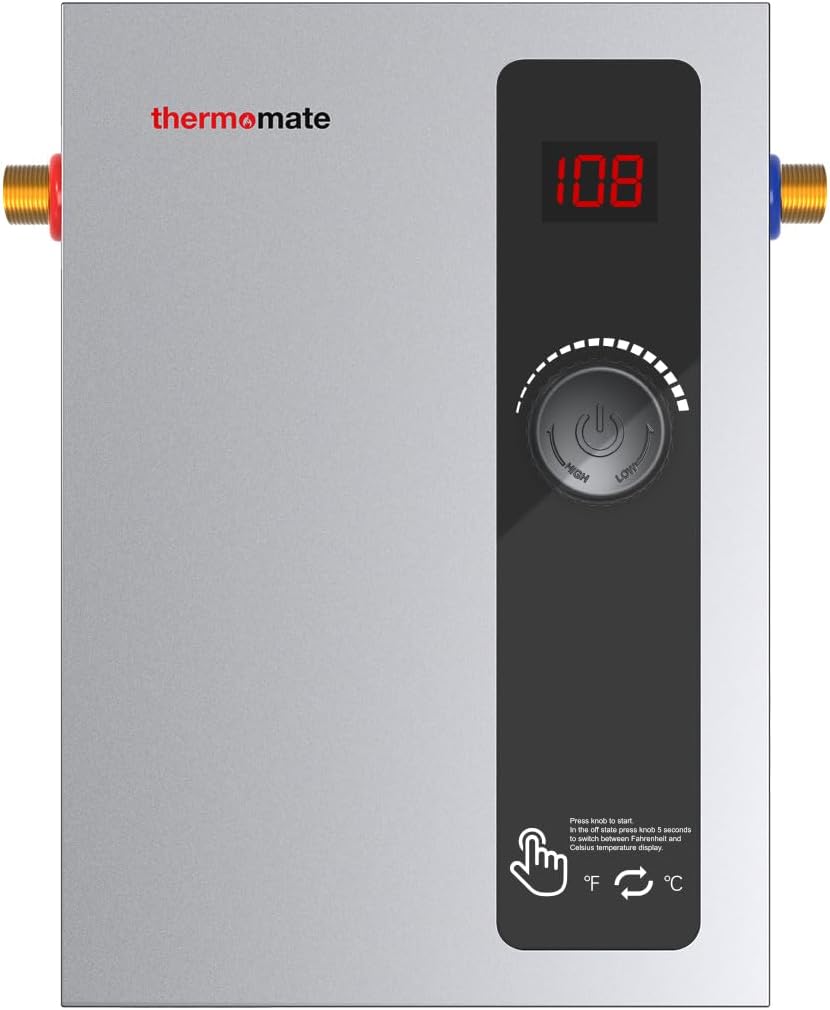 thermomate Tankless Water Heater Electric, 8kW at 240 Volt, On Demand Instant Hot Water Heater for Point of Use, Self-Modulating Save Energy, Save Space, 1.56GPM at 35°F Rise thermomate Tankless Water Heater Electric, 8kW at 240 Volt, On Demand Instant Hot Water Heater for Point of Use, Self-Modulating Save Energy, Save Space, 1.56GPM at 35°F Rise