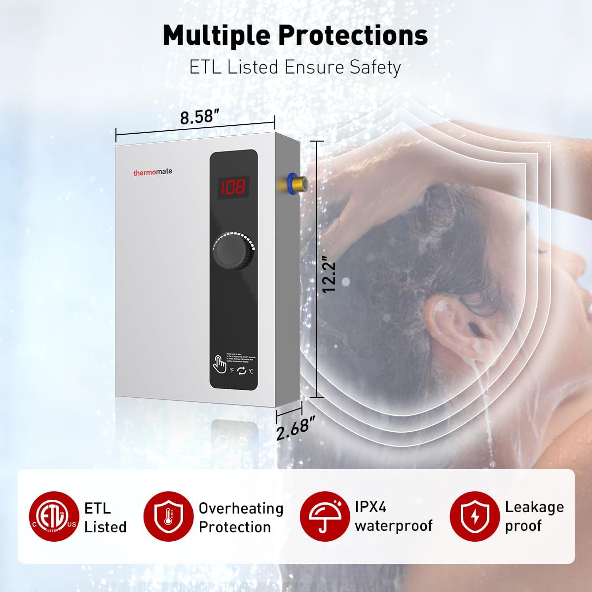 thermomate Tankless Water Heater Electric, 8kW at 240 Volt, On Demand Instant Hot Water Heater for Point of Use, Self-Modulating Save Energy, Save Space, 1.56GPM at 35°F Rise7