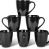 vicrays Coffee Mug Set, 12 Ounce, Ceramic Mug for Men, Women, Unique Glazed Mugs with Handle for Coffee, Tea, Milk, Cocoa, Cereal - Set of 6 Black