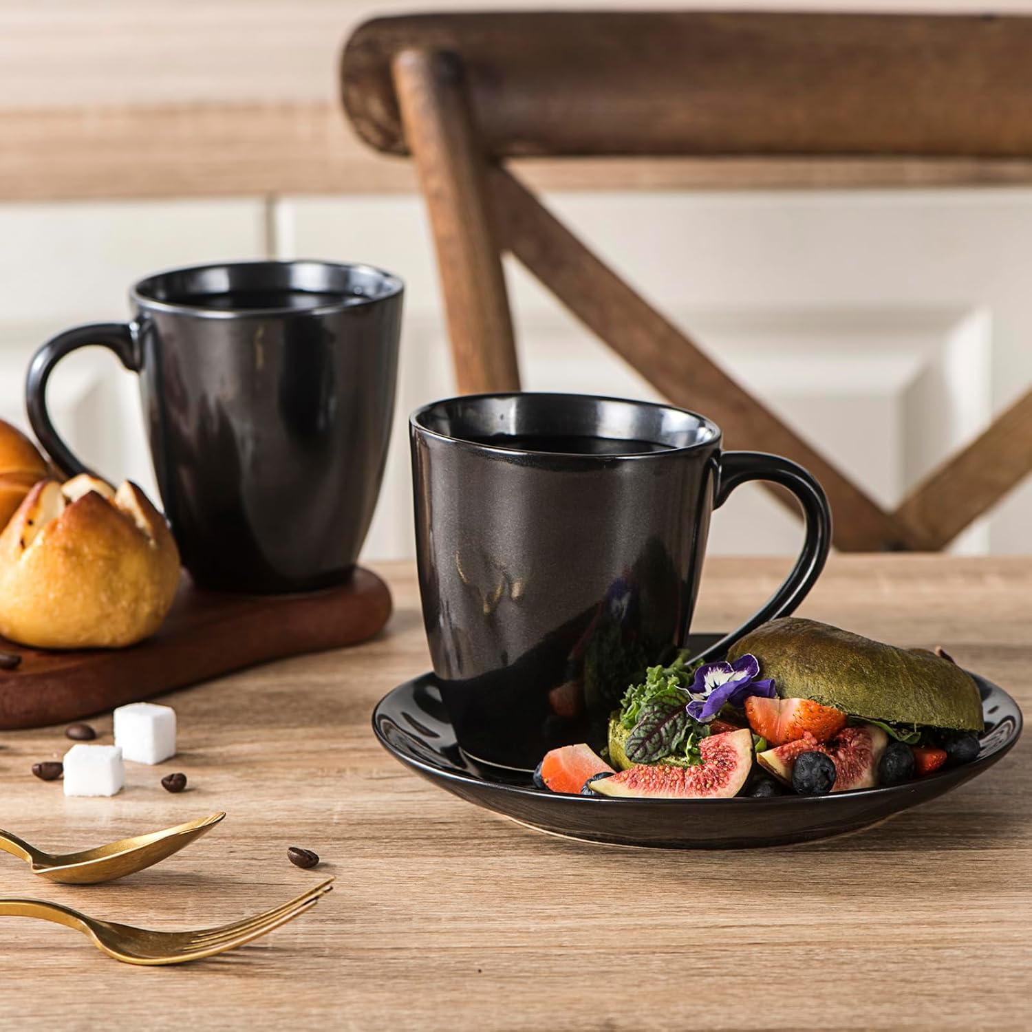 vicrays Coffee Mug Set, 12 Ounce, Ceramic Mug for Men, Women, Unique Glazed Mugs with Handle for Coffee, Tea, Milk, Cocoa, Cereal - Set of 6 Black1