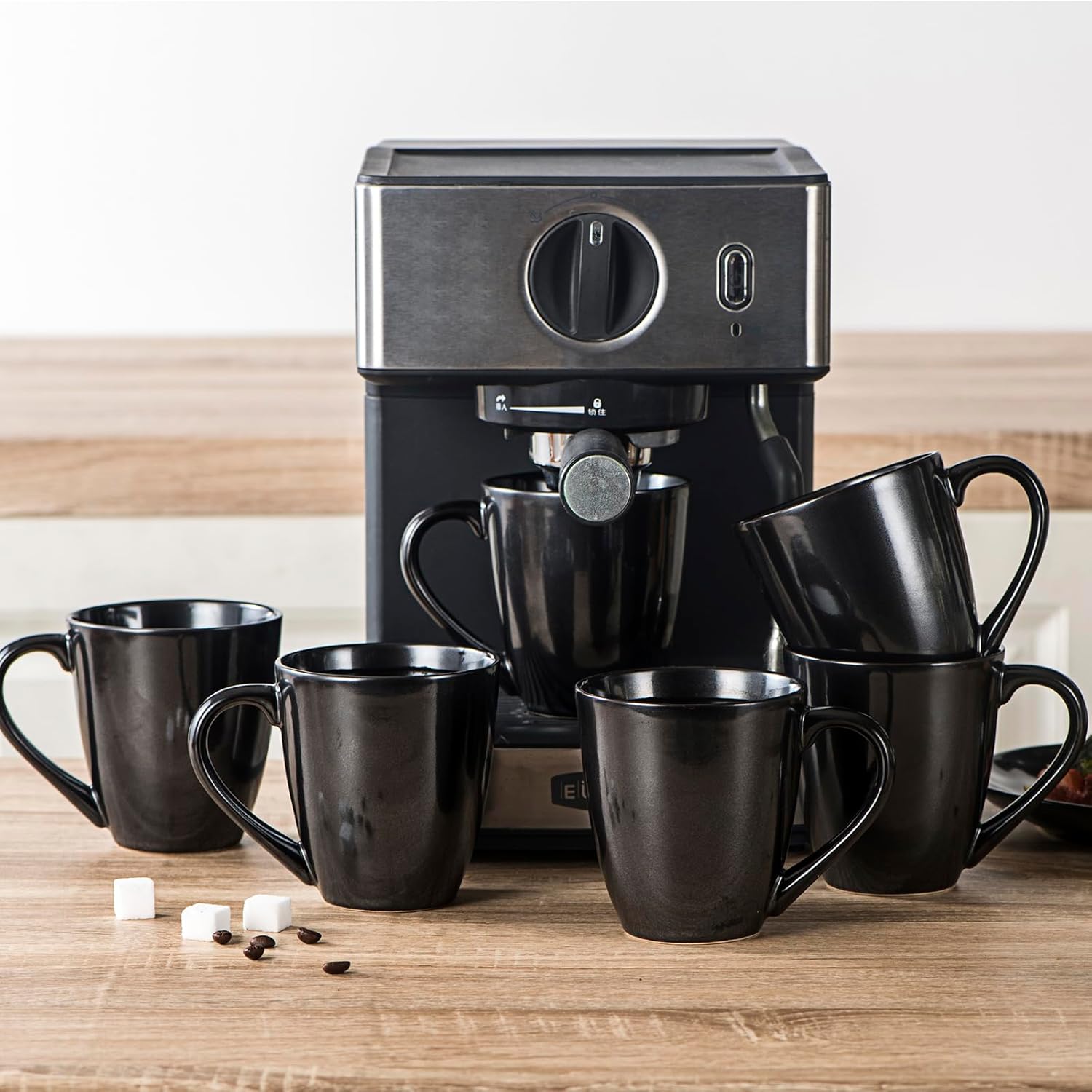 vicrays Coffee Mug Set, 12 Ounce, Ceramic Mug for Men, Women, Unique Glazed Mugs with Handle for Coffee, Tea, Milk, Cocoa, Cereal - Set of 6 Black6
