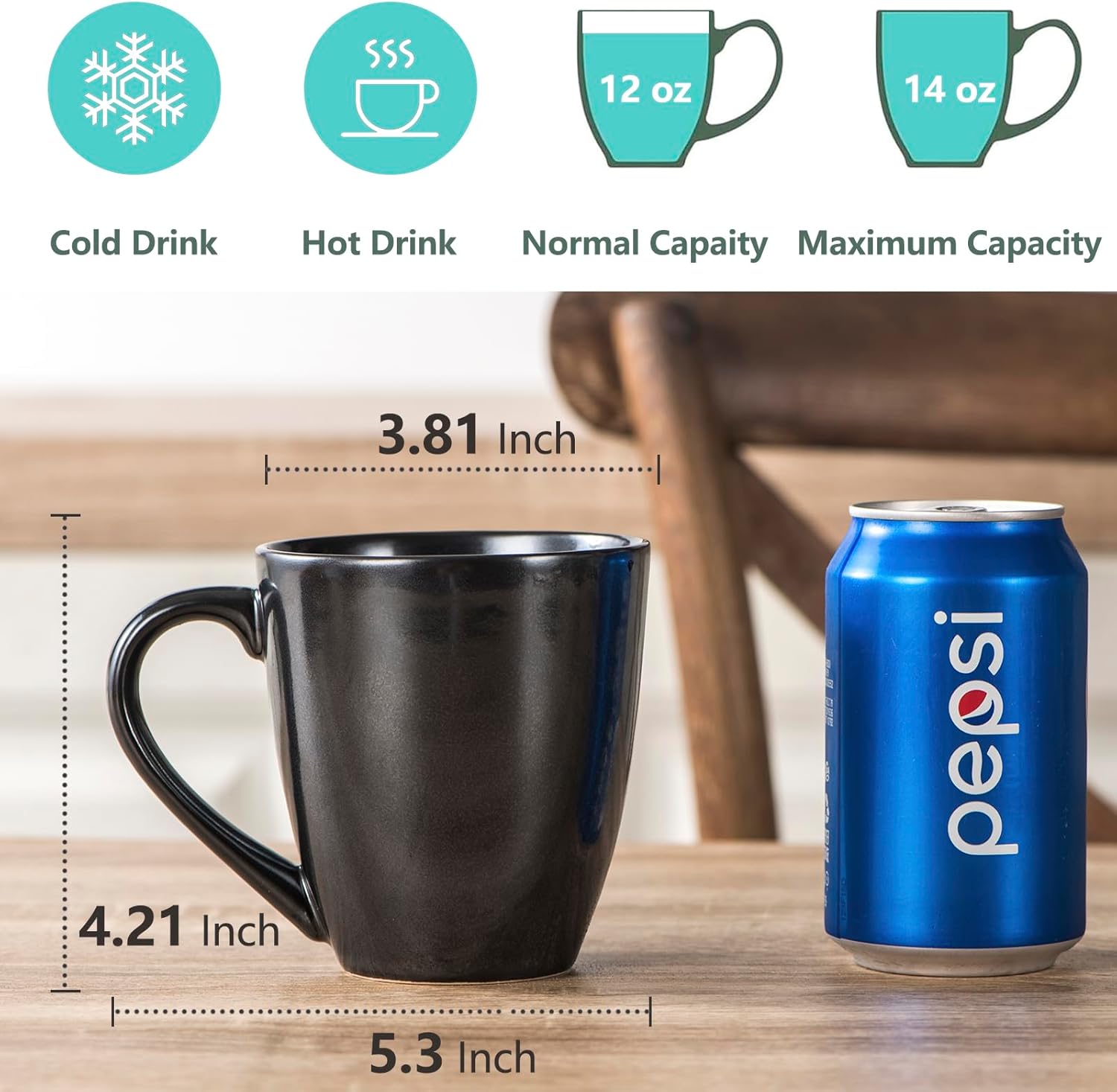 vicrays Coffee Mug Set, 12 Ounce, Ceramic Mug for Men, Women, Unique Glazed Mugs with Handle for Coffee, Tea, Milk, Cocoa, Cereal - Set of 6 Black7