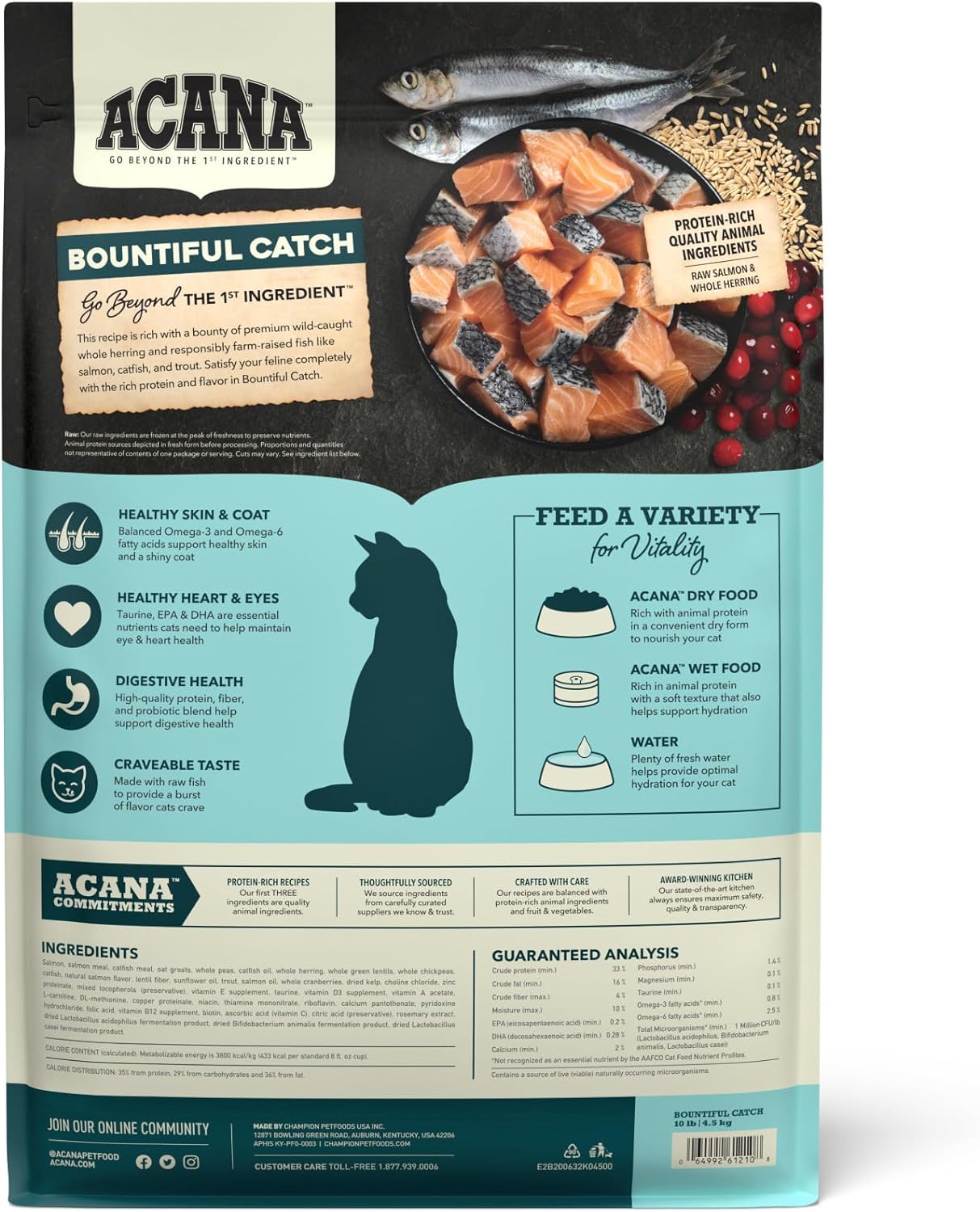 ACANA Bountiful Catch Dry Cat Food for Adult Cats, Salmon and Whole Herring Recipe, Fish Cat Food, 10lb1