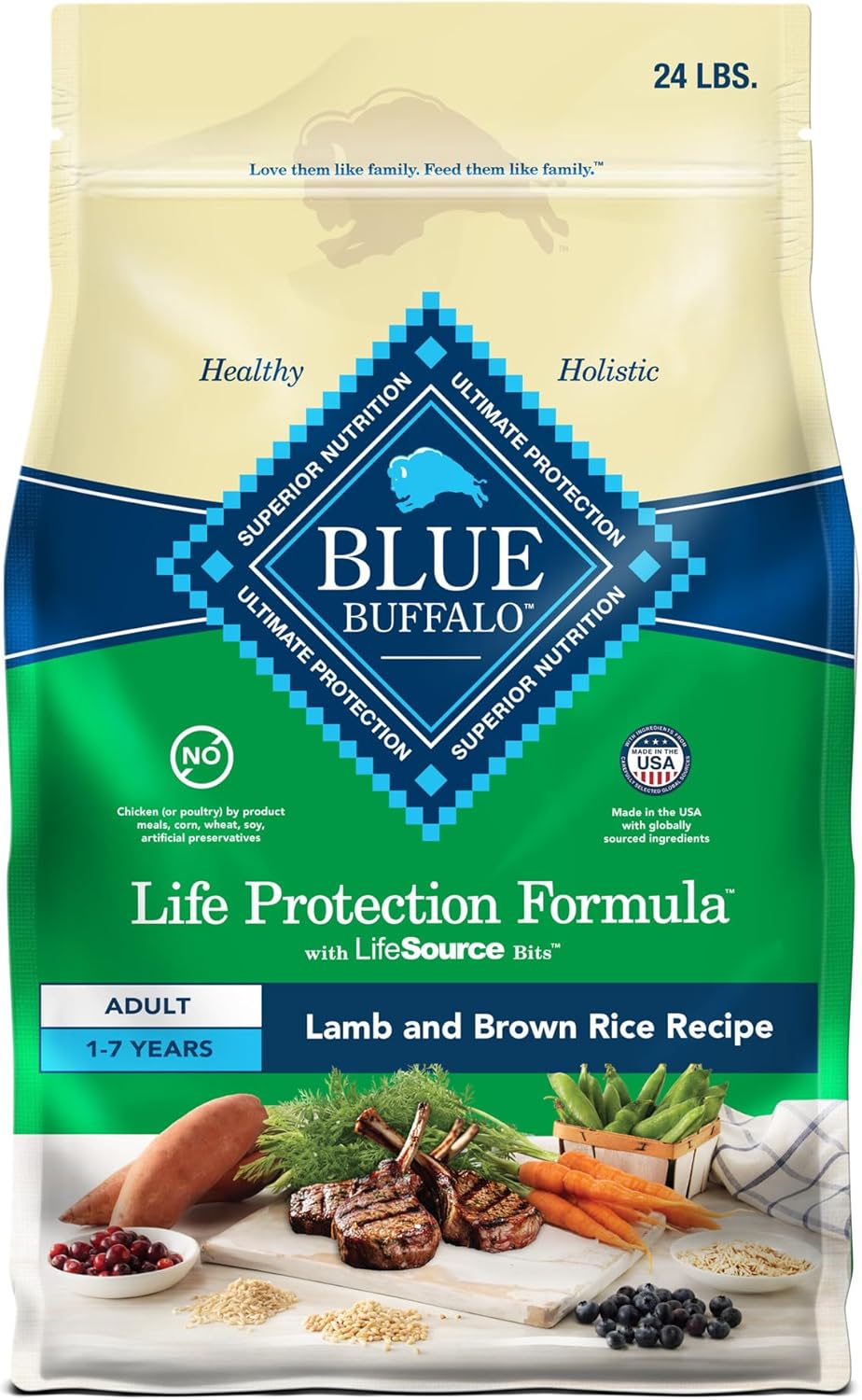 BLUE BUFFALO Life Protection Formula Adult Dry Dog Food, Helps Build and Maintain Strong Muscles, Made with Natural Ingredients, Lamb & Brown Rice Recipe, 24-lb. Bag BLUE BUFFALO Life Protection Formula Adult Dry Dog Food, Helps Build and Maintain Strong Muscles, Made with Natural Ingredients, Lamb & Brown Rice Recipe, 24-lb. Bag