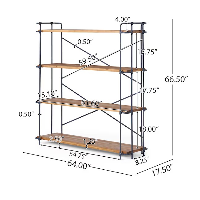 Best Selling Home Decor Wood 4-Tier Decorative Shelving Unit (64-in W x 17.5-in D x 65.5-in H) Brown, (134-lb Capacity Per Shelf)0_11zon
