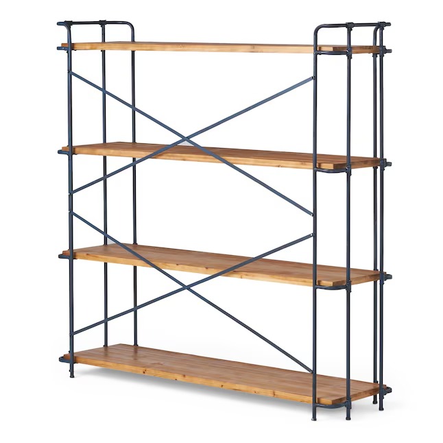 Best Selling Home Decor Wood 4-Tier Decorative Shelving Unit (64-in W x 17.5-in D x 65.5-in H) Brown, (134-lb Capacity Per Shelf)2_11zon