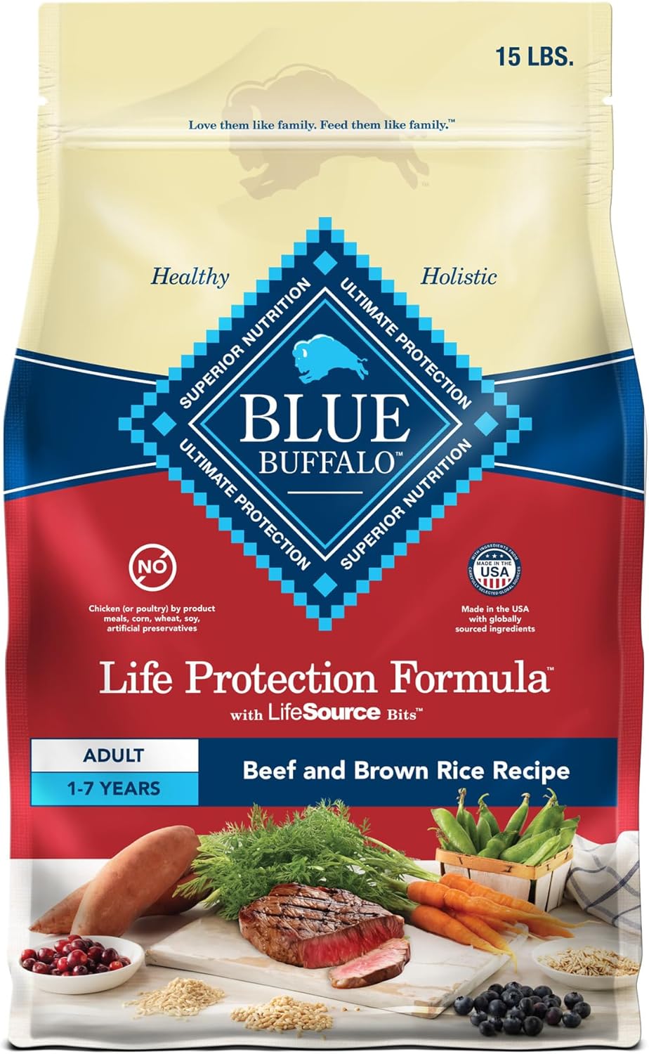 Blue Buffalo Life Protection Formula Adult Dry Dog Food, Helps Build and Maintain Strong Muscles, Made with Natural Ingredients, Beef & Brown Rice Recipe, 15-lb. Bag Blue Buffalo Life Protection Formula Adult Dry Dog Food, Helps Build and Maintain Strong Muscles, Made with Natural Ingredients, Beef & Brown Rice Recipe, 15-lb. Bag