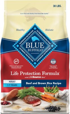 Blue Buffalo Life Protection Formula Adult Dry Dog Food, Helps Build and Maintain Strong Muscles, Made with Natural Ingredients, Beef & Brown Rice Recipe, 34-lb. Bag