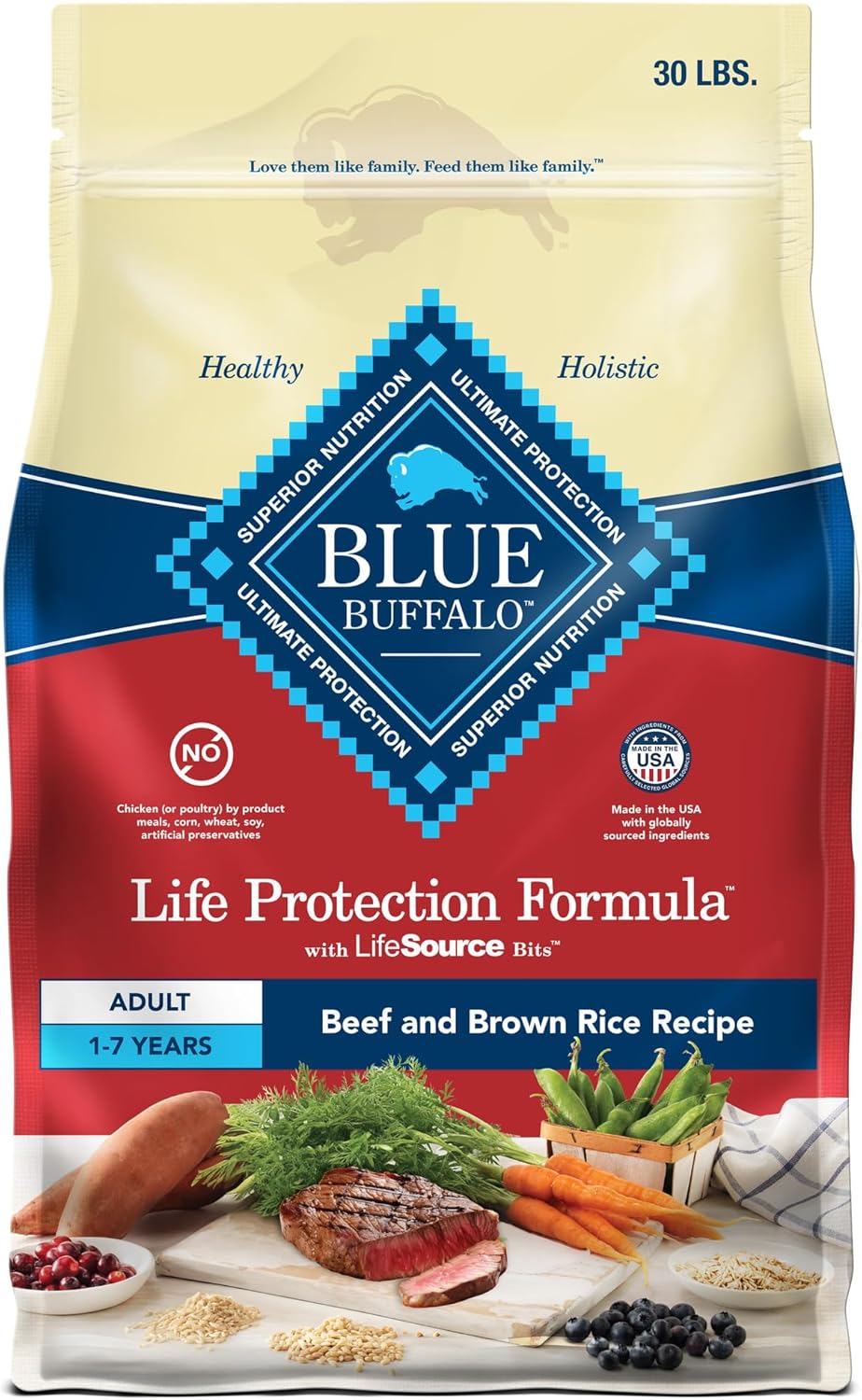 Blue Buffalo Life Protection Formula Adult Dry Dog Food, Helps Build and Maintain Strong Muscles, Made with Natural Ingredients, Beef & Brown Rice Recipe, 30-lb Bag Blue Buffalo Life Protection Formula Adult Dry Dog Food, Helps Build and Maintain Strong Muscles, Made with Natural Ingredients, Beef & Brown Rice Recipe, 30-lb Bag