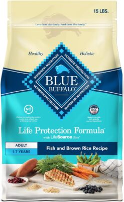 Blue Buffalo Life Protection Formula Adult Dry Dog Food, Helps Build and Maintain Strong Muscles, Made with Natural Ingredients, Fish & Brown Rice Recipe, 15-lb Bag