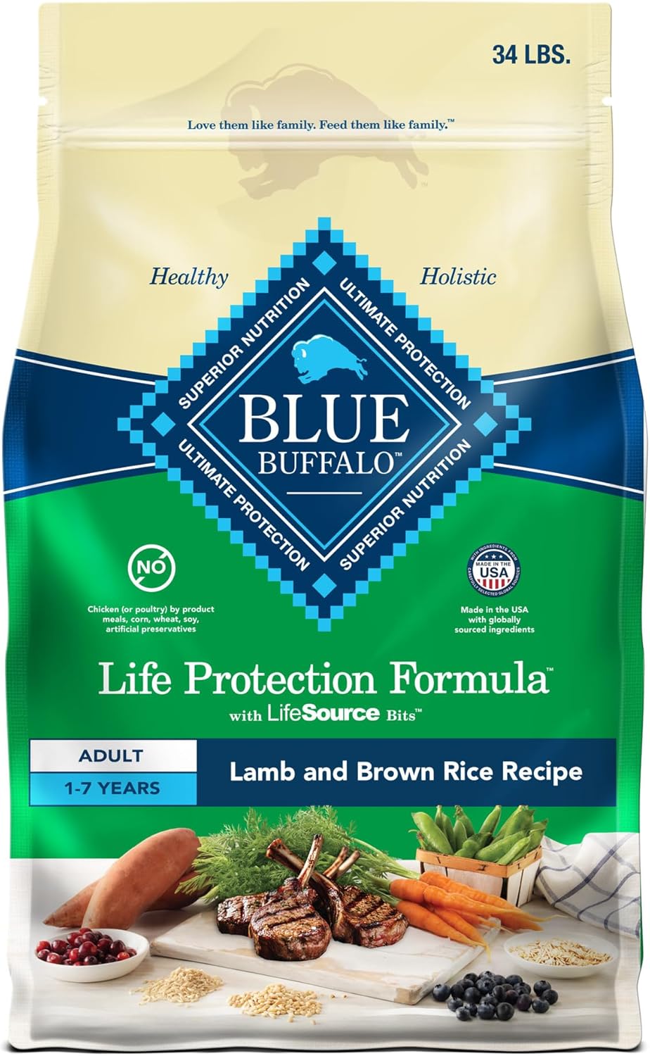 Blue Buffalo Life Protection Formula Adult Dry Dog Food, Helps Build and Maintain Strong Muscles, Made with Natural Ingredients, Lamb & Brown Rice Recipe, 34-lb. Bag Blue Buffalo Life Protection Formula Adult Dry Dog Food, Helps Build and Maintain Strong Muscles, Made with Natural Ingredients, Lamb & Brown Rice Recipe, 34-lb. Bag