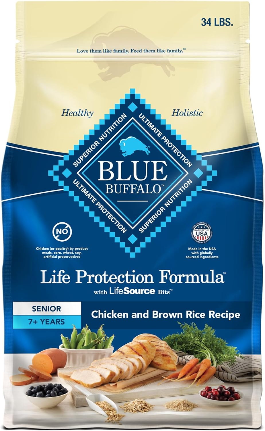Blue Buffalo Life Protection Formula Senior Dry Dog Food, Supports Joint Health and Mobility, Made with Natural Ingredients, Chicken & Brown Rice Recipe, 34-lb. Bag Blue Buffalo Life Protection Formula Senior Dry Dog Food, Supports Joint Health and Mobility, Made with Natural Ingredients, Chicken & Brown Rice Recipe, 34-lb. Bag