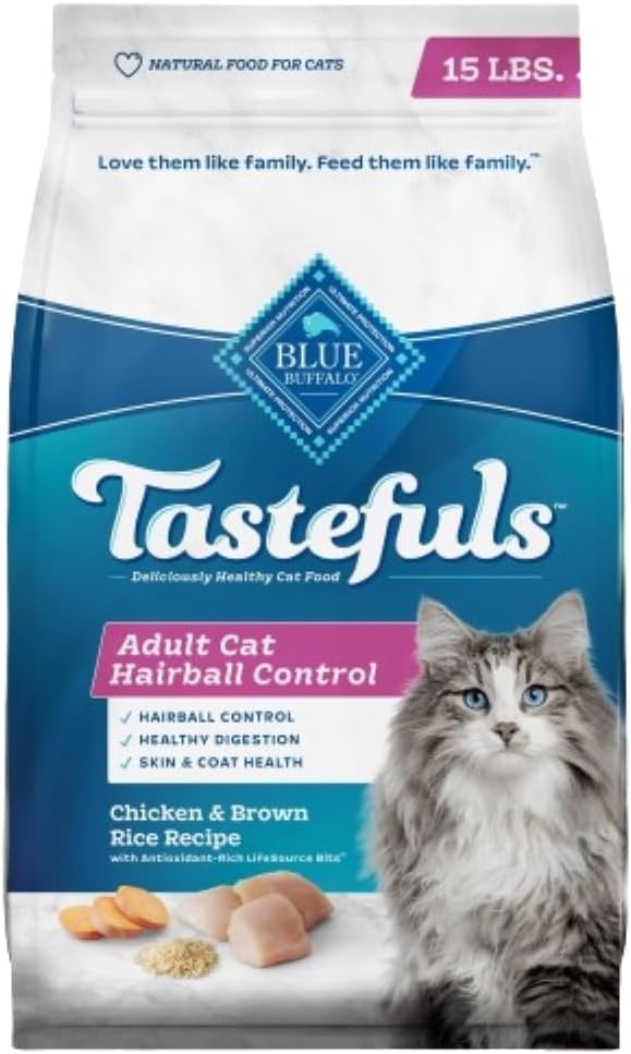 Blue Buffalo Tastefuls Hairball Control Natural Adult Dry Cat Food, Chicken, 15lb bag Blue Buffalo Tastefuls Hairball Control Natural Adult Dry Cat Food, Chicken, 15lb bag