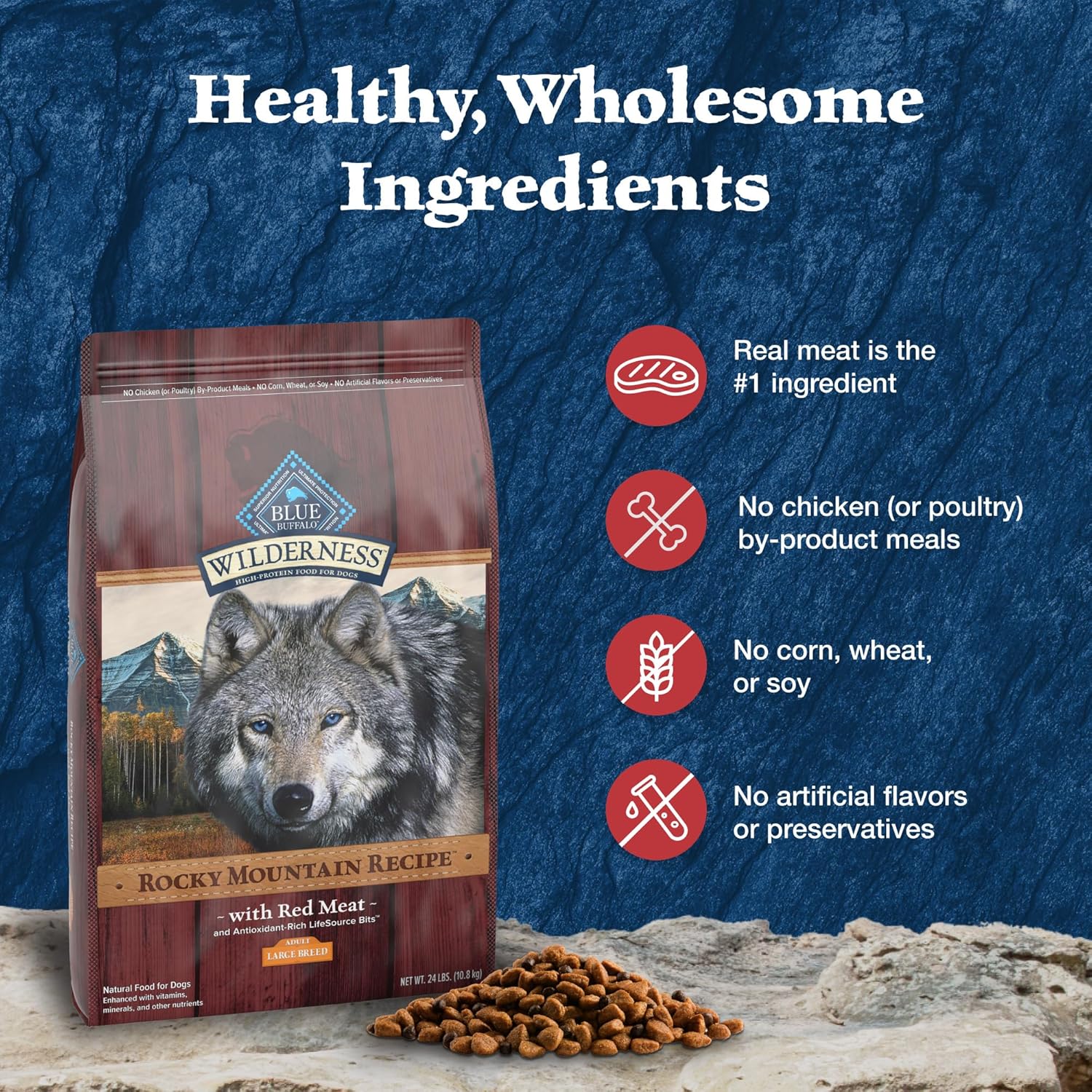 Blue Buffalo Wilderness Rocky Mountain Recipe High-Protein Large Breed Adult Dry Dog Food, Made in the USA with Natural Ingredients Plus Wholesome Grains, Red Meat, 24-lb. Bag6