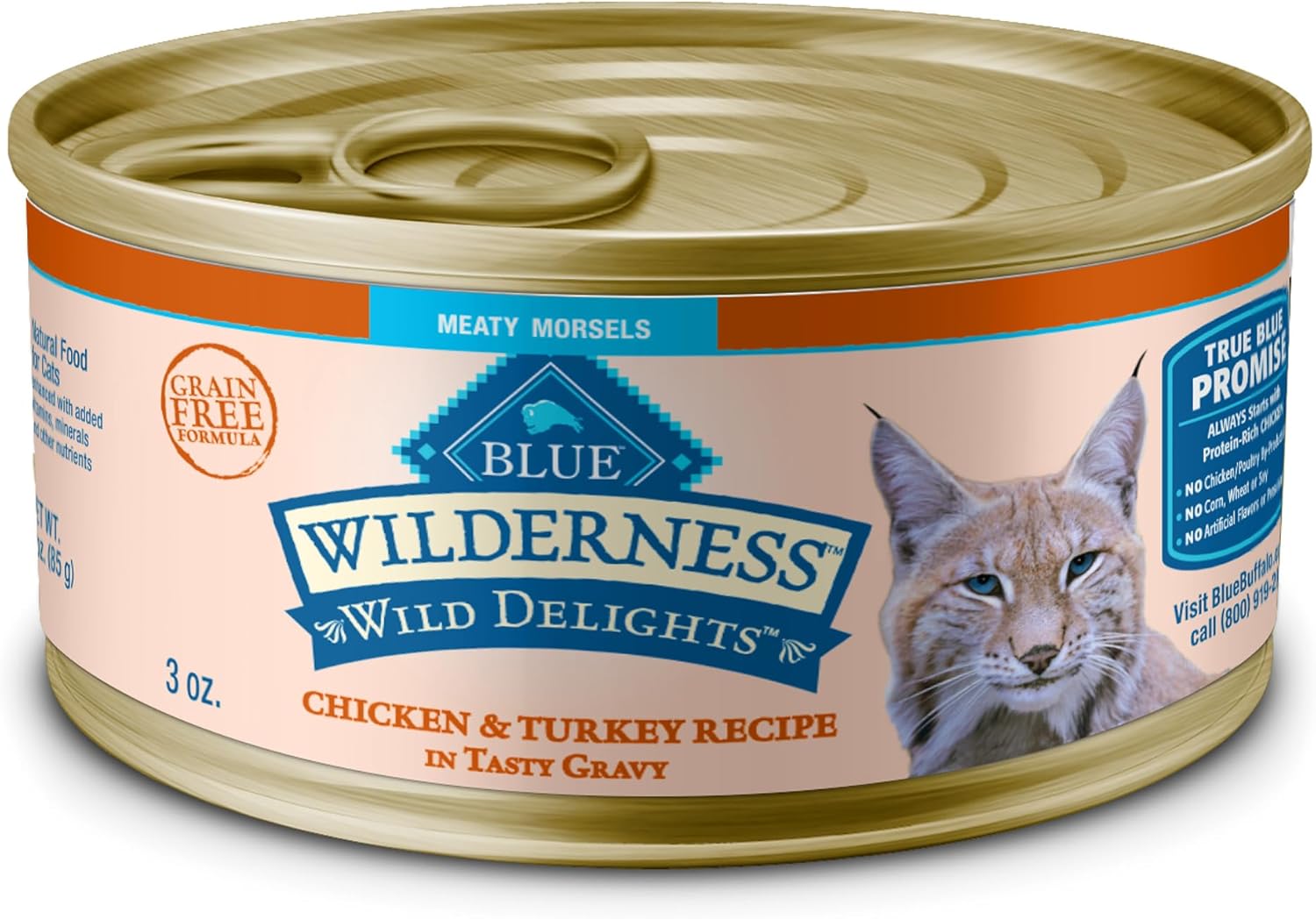 Blue Buffalo Wilderness Wild Delights Meaty Morsels Wet Cat Food, High-Protein & Grain-Free, Made with Natural Ingredients, Chicken & Turkey Recipe in Tasty Gravy, 3-oz. Cans (24 Count) Blue Buffalo Wilderness Wild Delights Meaty Morsels Wet Cat Food, High-Protein & Grain-Free, cwith Natural Ingredients, Chicken & Turkey Recipe in Tasty Gravy, 3-oz. Cans (24 Count)