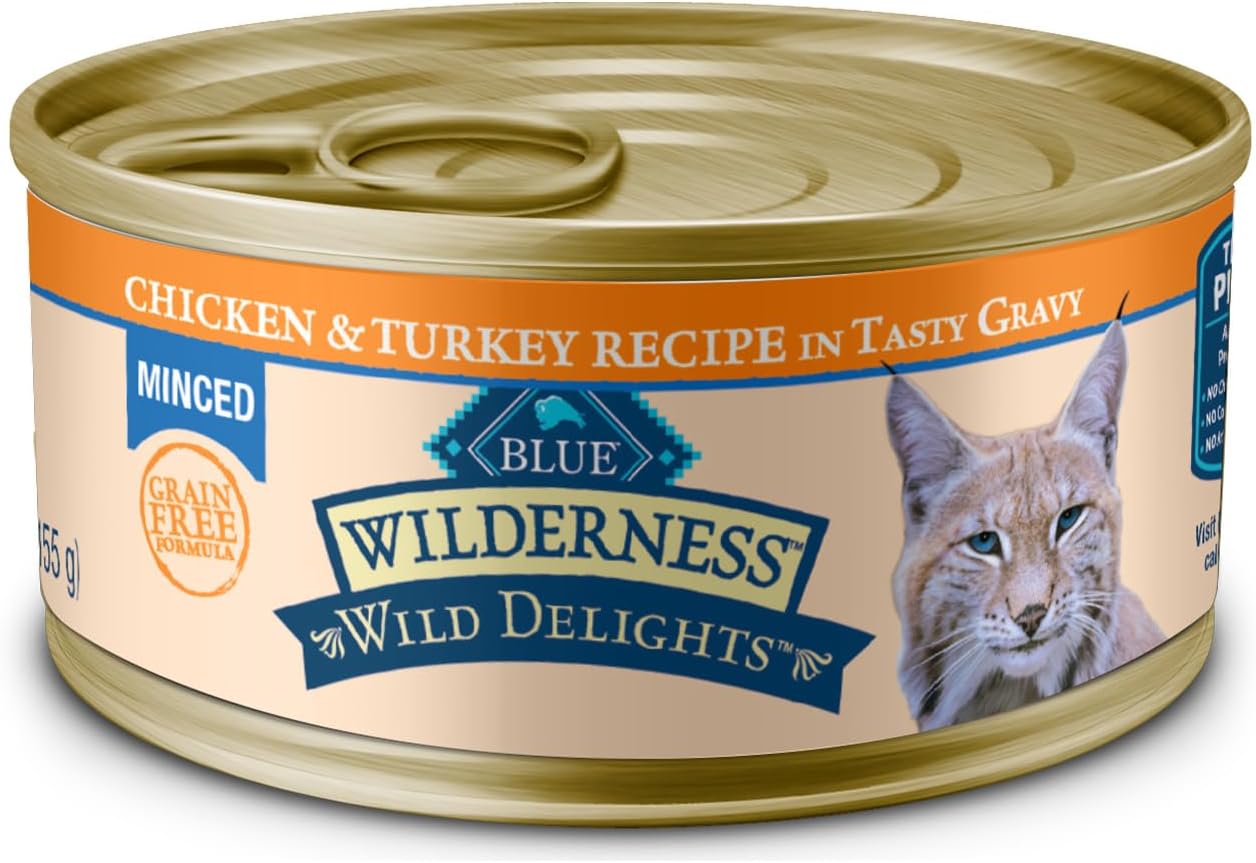Blue Buffalo Wilderness Wild Delights Minced Natural Wet Cat Food, Chicken & Turkey in Tasty Gravy, 5.5-oz. Cans, 24-Pack Blue Buffalo Wilderness Wild Delights Minced Natural Wet Cat Food, Chicken & Turkey in Tasty Gravy, 5.5-oz. Cans, 24-Pack