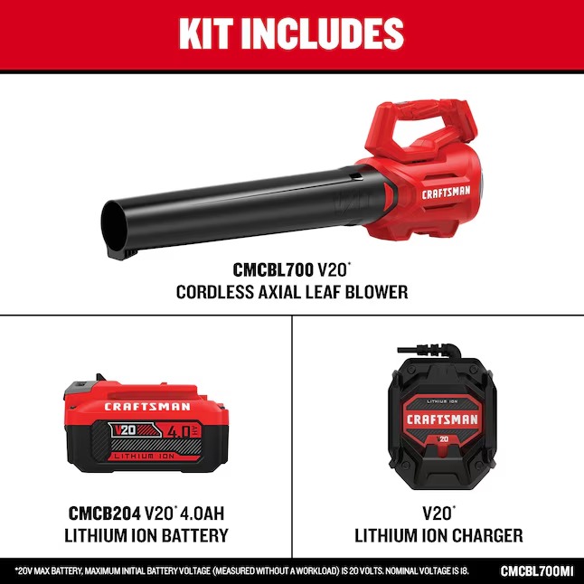 CRAFTSMAN CMCBL700M1 20-volt Max 380-CFM 100-MPH Battery Handheld Leaf Blower 4 Ah (Battery and Charger Included)1_11zon