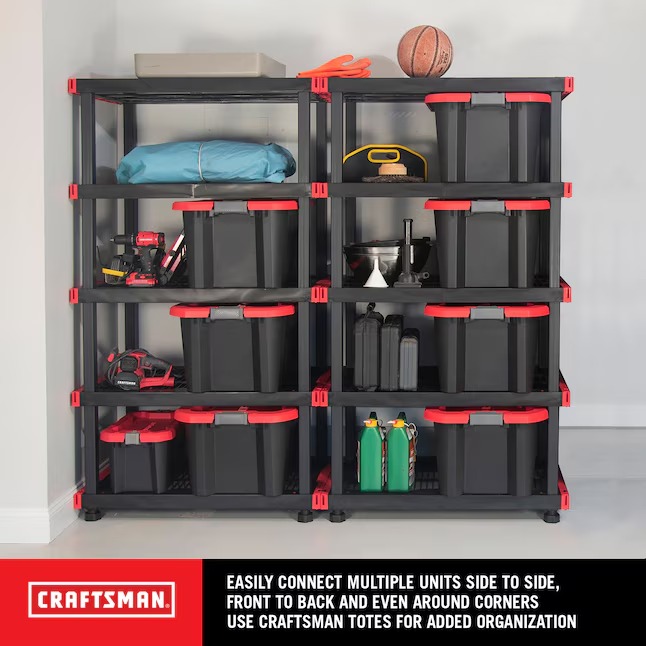 CRAFTSMAN Plastic Heavy Duty 5-Tier Utility Shelving Unit (40-in W x 24-in D x 72-in H), Black, (250-lb Capacity Per Shelf)0_11zon