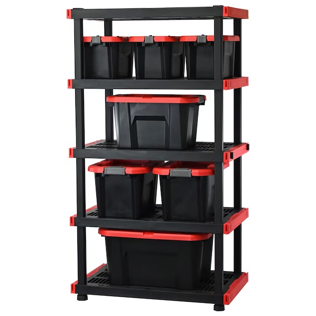 CRAFTSMAN Plastic Heavy Duty 5-Tier Utility Shelving Unit (40-in W x 24-in D x 72-in H), Black, (250-lb Capacity Per Shelf)1_11zon