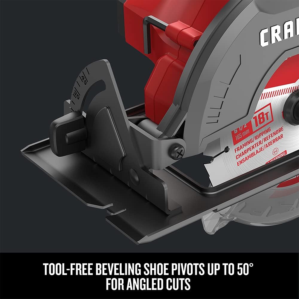 CRAFTSMAN V20 Cordless Circular Saw Kit, 6-1 2 inch, Battery and Charger Included (CMCS500M1)3