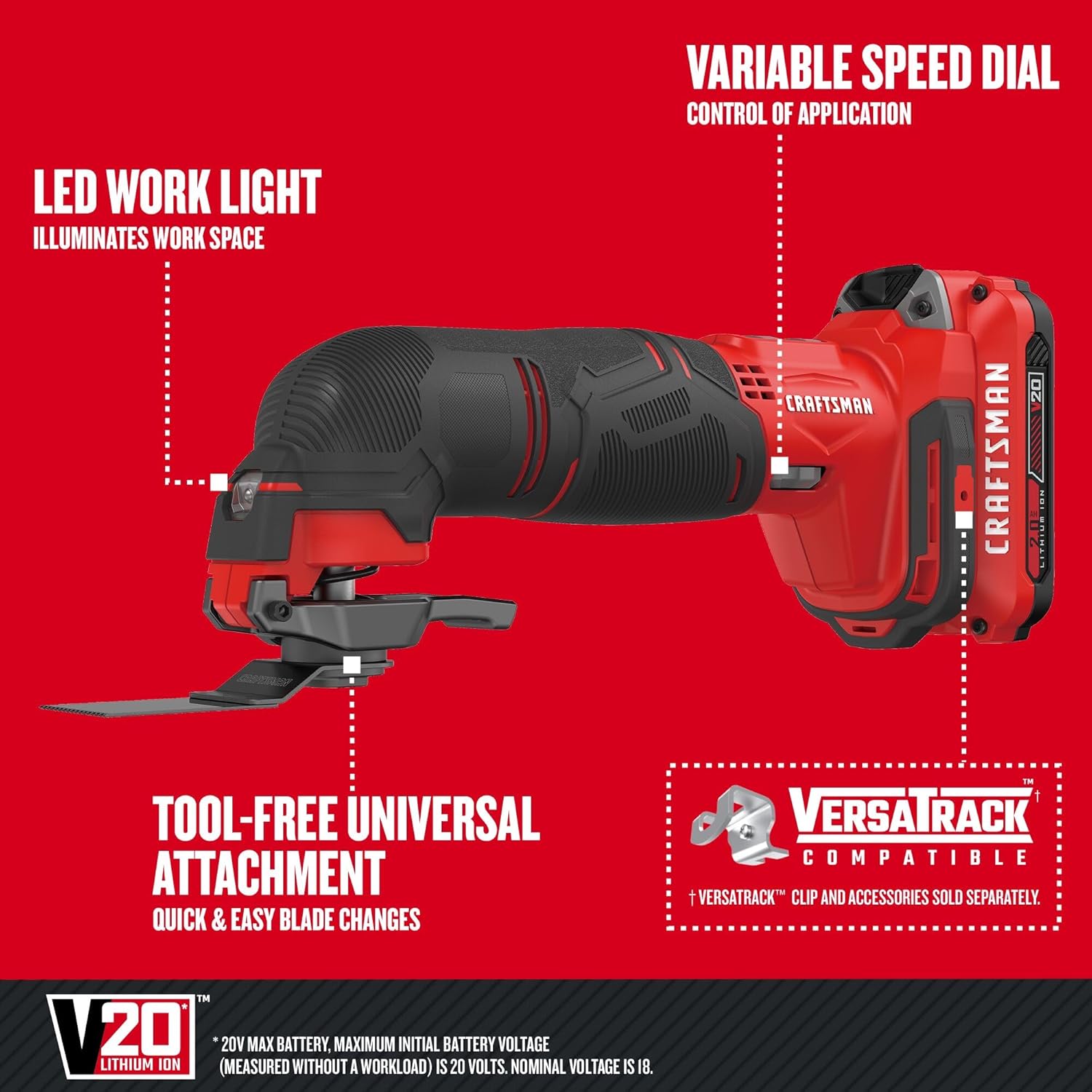 CRAFTSMAN V20 Cordless Multi-Tool, Oscillating Tool Kit, 16 Piece Kit with Blades, Sand Paper, Battery and Charger Included (CMCE500D1)1