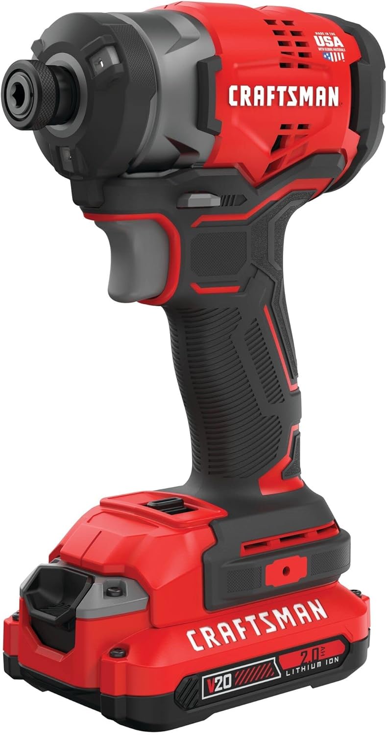 CRAFTSMAN V20 Impact Driver Kit, Cordless, 1 4 Inch, 2 Batteries and Charger Included (CMCF820D2) CRAFTSMAN V20 Impact Driver Kit, Cordless, 1/4 Inch, 2 Batteries and Charger Included (CMCF820D2)