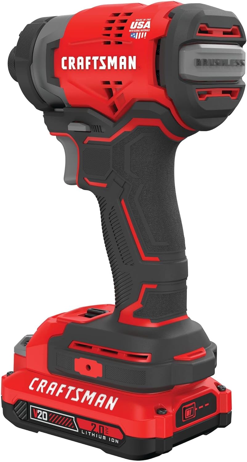 CRAFTSMAN V20 Impact Driver Kit, Cordless, 1 4 Inch, 2 Batteries and Charger Included (CMCF820D2)4