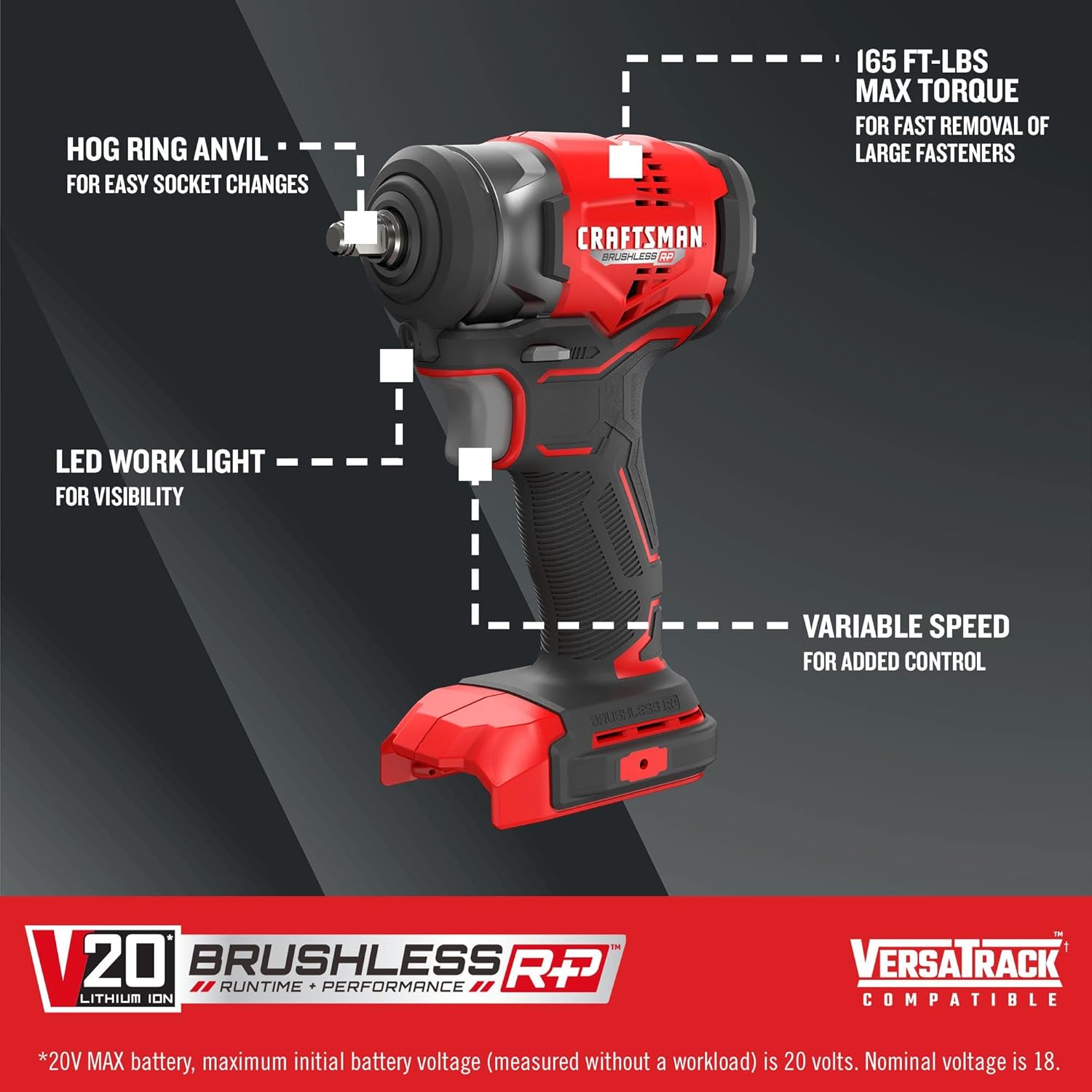 CRAFTSMAN V20 RP Cordless Impact Wrench, 3 8 inch Drive, Bare Tool Only (CMCF911B)1