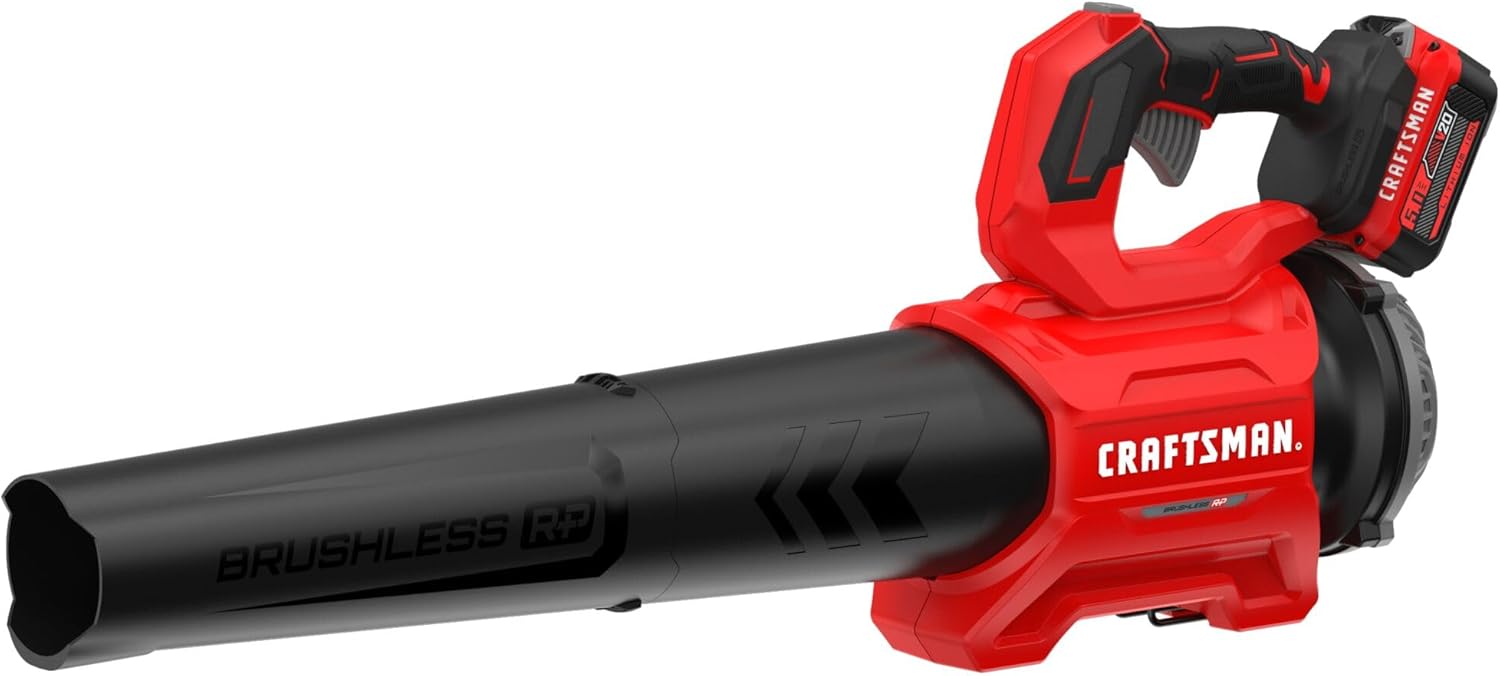 CRAFTSMAN V20 RP Cordless Leaf Blower, Up to 110 MPH Power, Brushless Motor, 5.0Ah Battery & Charger Included (CMCBL730P1) CRAFTSMAN V20 RP Cordless Leaf Blower, Up to 110 MPH Power, Brushless Motor, 5.0Ah Battery & Charger Included (CMCBL730P1)