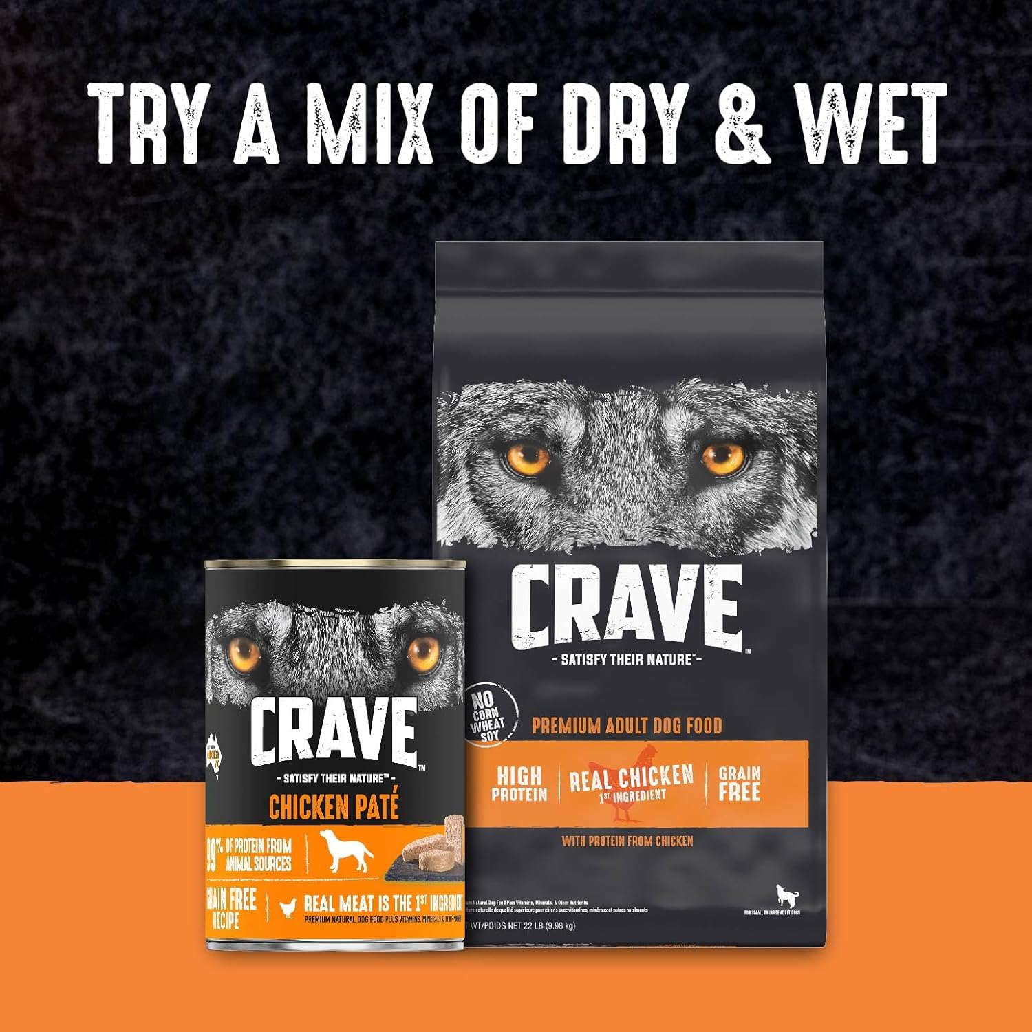 CRAVE Grain Free High Protein Adult Dry Dog Food, Chicken, 22 lb. Bag, brown12