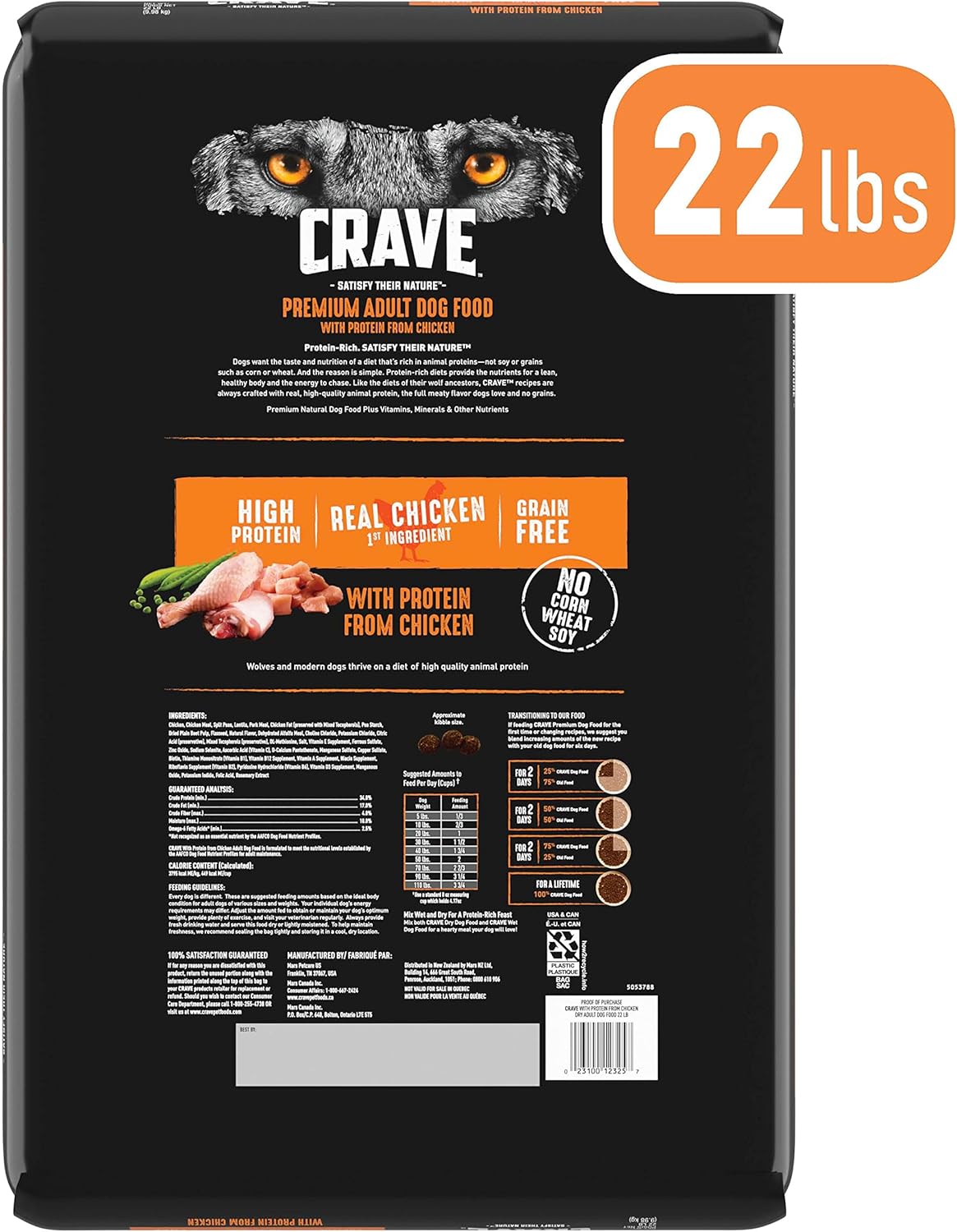 CRAVE Grain Free High Protein Adult Dry Dog Food, Chicken, 22 lb. Bag, brown2
