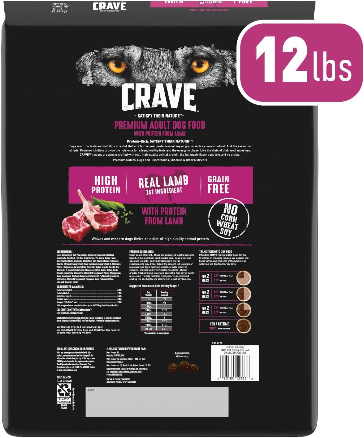 CRAVE Grain Free High Protein Adult Dry Dog Food with Lamb, 12 lb. Bag1