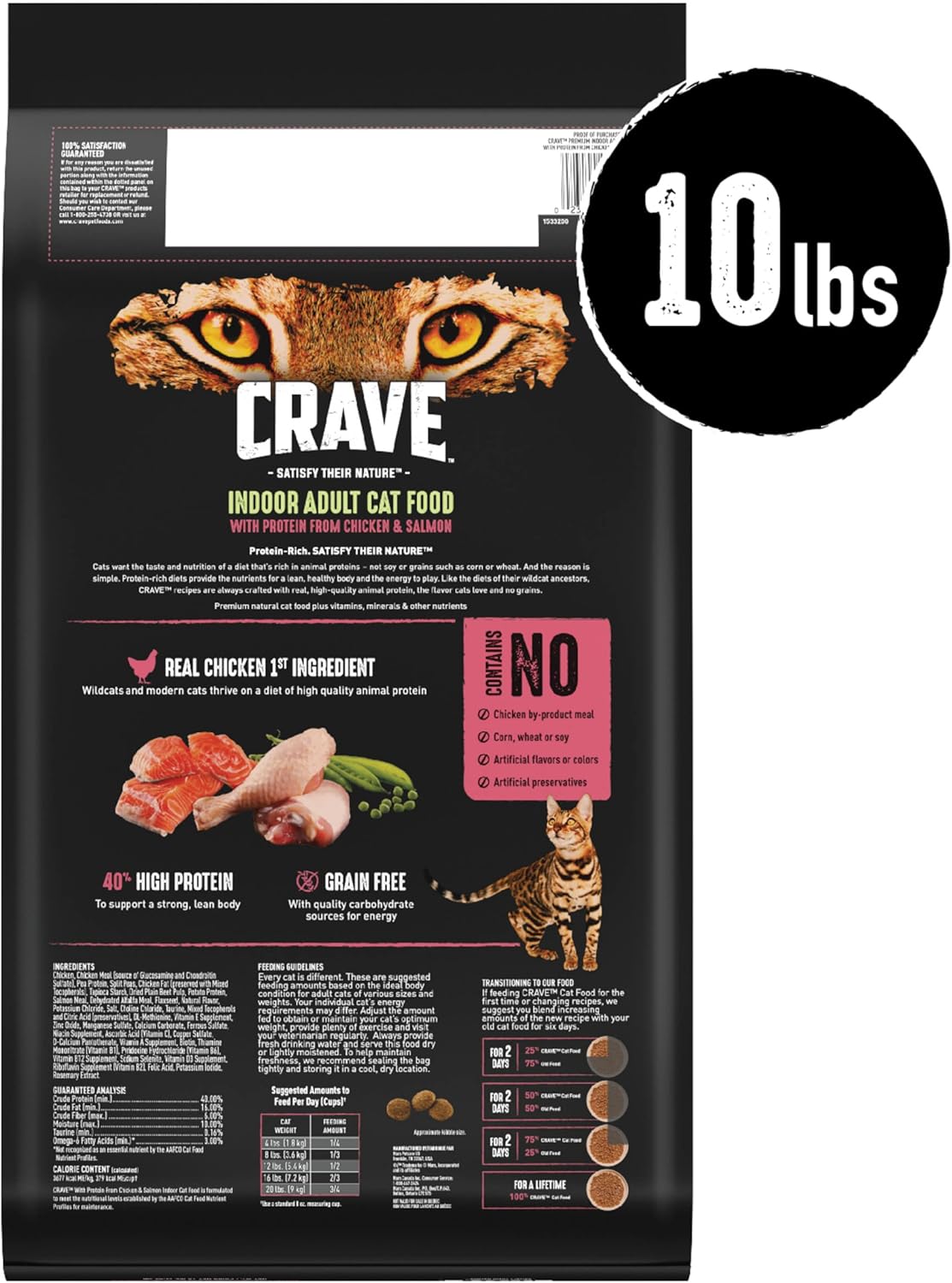 CRAVE Grain Free Indoor Adult High Protein Natural Dry Cat Food with Protein from Chicken & Salmon, 10 lb. Bag1