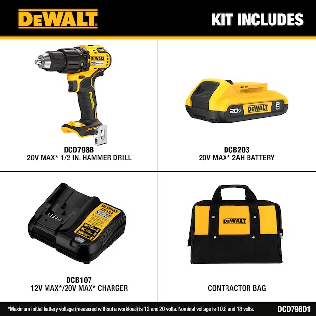 DEWALT 1 2-in 20-volt Max Variable Brushless Cordless Hammer Drill (1-Battery and Charger Included)1_11zon