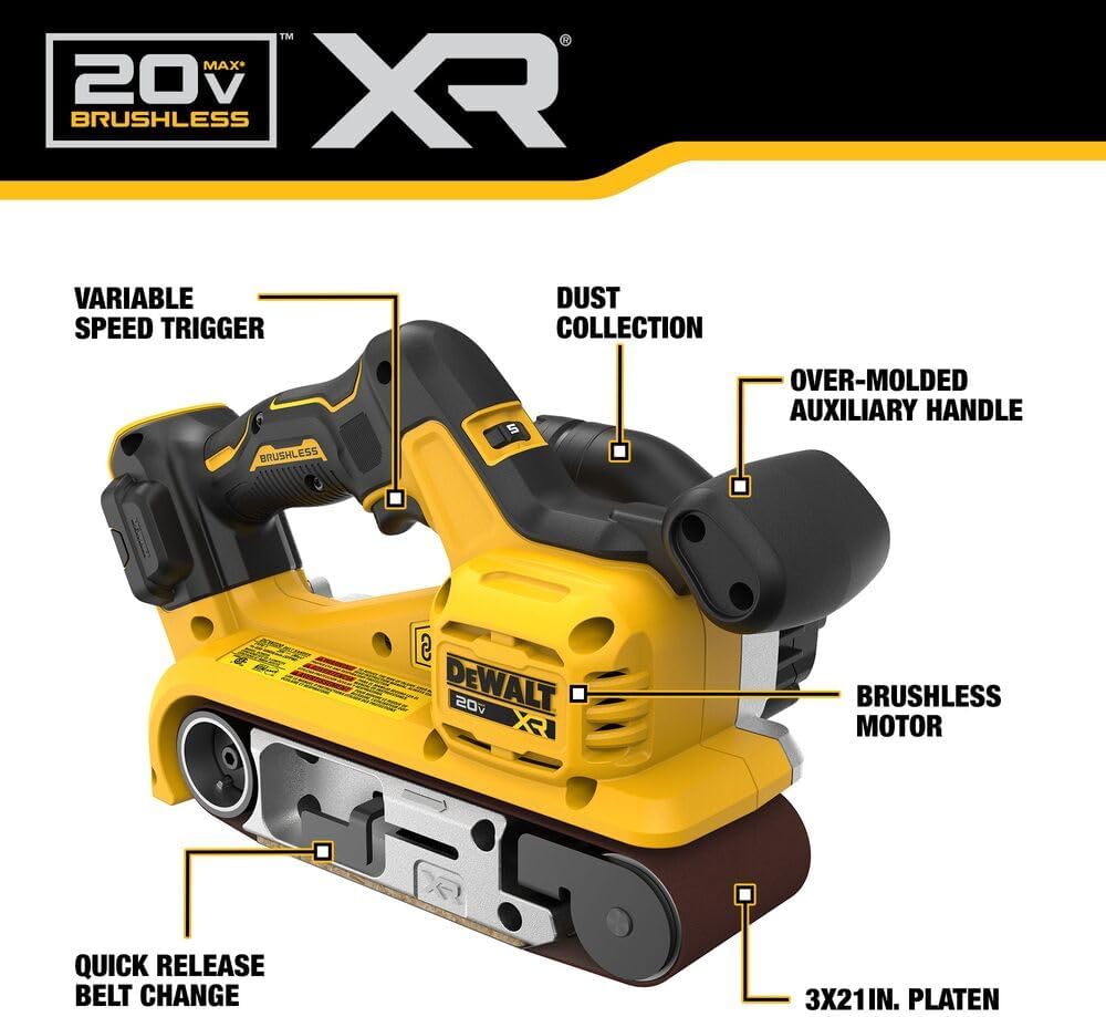 DEWALT 20V MAX Belt Sander, Cordless, Brushless, Tool Only (DCW220B)2