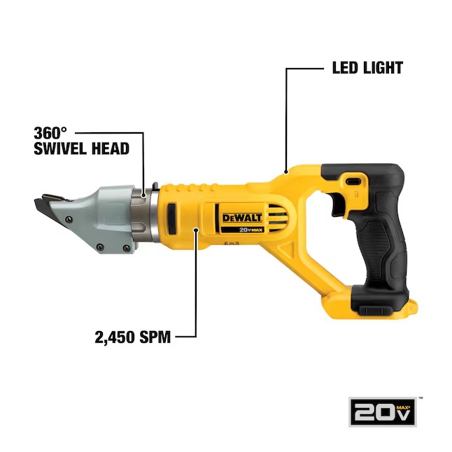 DEWALT 20V MAX Metal Shear Cutter, Cordless, 360 Degree Pivoting Head, Cuts 14GA Material, Bare Tool Only (DCS494B)1_11zon