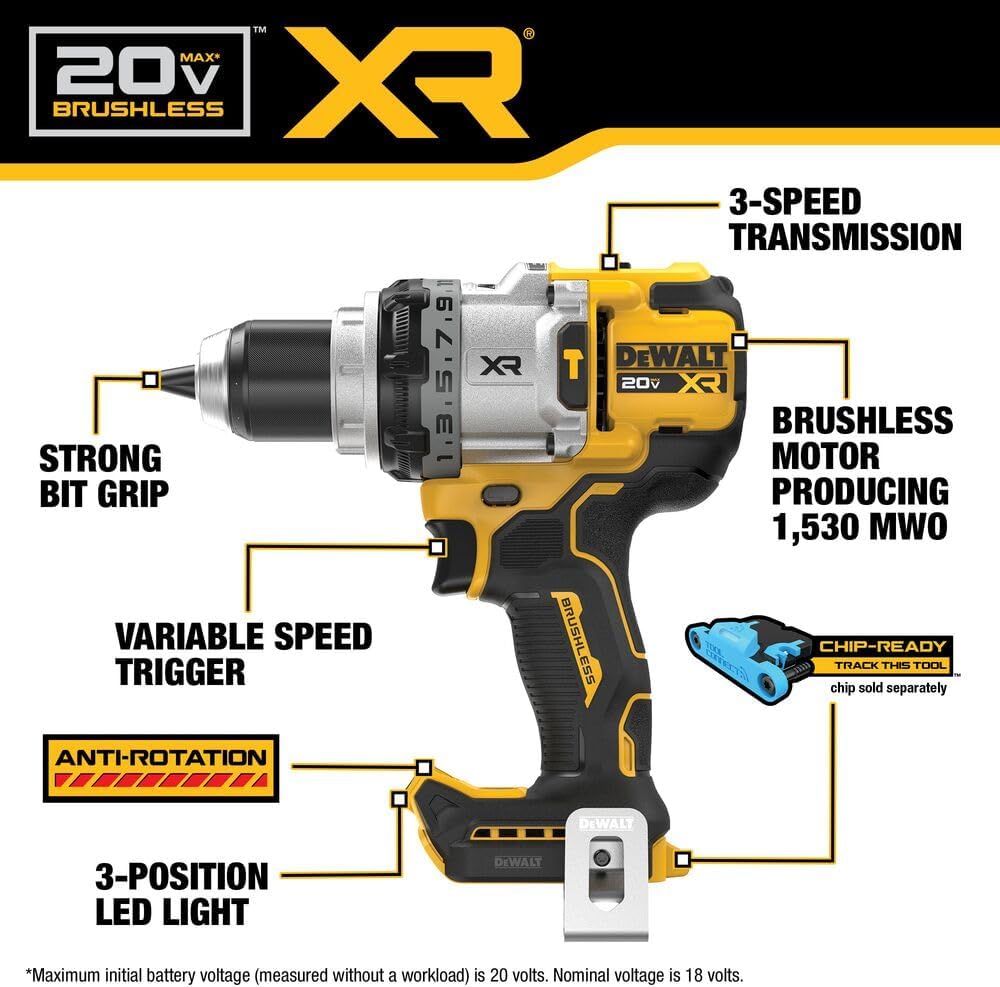 DEWALT 20V MAX XR 1 2 Inch Cordless Hammer Drill, Bare Tool Only (DCD1007B)2