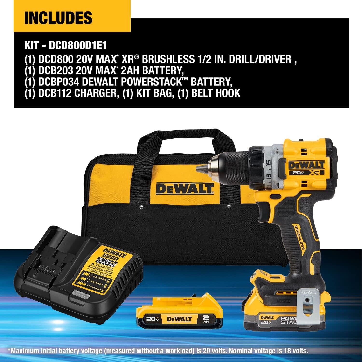 DEWALT 20V MAX XR COMPACT DRILL DRIVER WITH POWERSTACK BATTERIES (DCD800D1E1)3