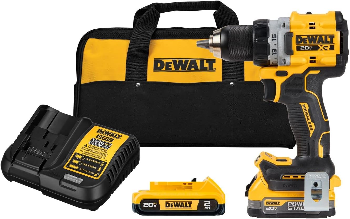 DEWALT 20V MAX XR COMPACT DRILL DRIVER WITH POWERSTACK BATTERIES (DCD800D1E1)A DEWALT 20V MAX XR COMPACT DRILL DRIVER WITH POWERSTACK BATTERIES (DCD800D1E1)