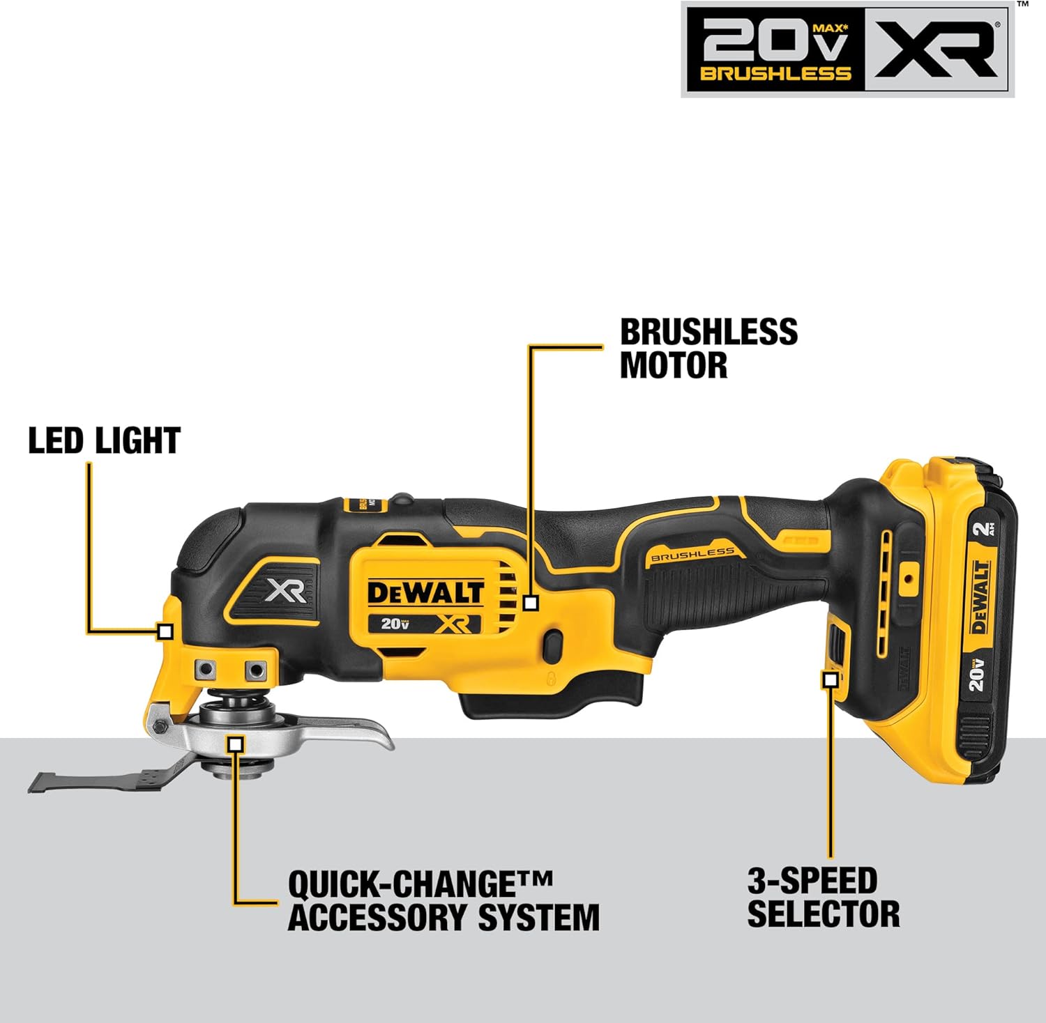 DEWALT 20V MAX XR Multi-Tool Kit, Oscillating Tool, 3-Speed, Quick Blade Change for Multi-Tool Needs, Cordless (DCS356D1)1
