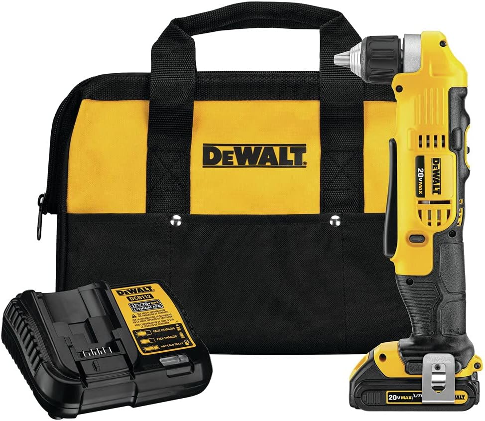DEWALT DCD740C1 Right Angle Drill Kit, Yellow, 0.5 DEWALT DCD740C1 Right Angle Drill Kit, Yellow, 0.5