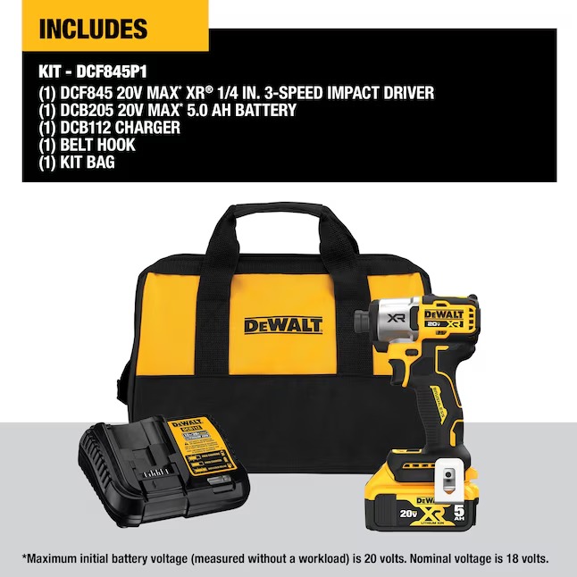 DEWALT DCF845P1 XR 20-volt Max 1 4-in Brushless Cordless Impact Driver (Battery and Charger Included with Soft Bag)2_11zon