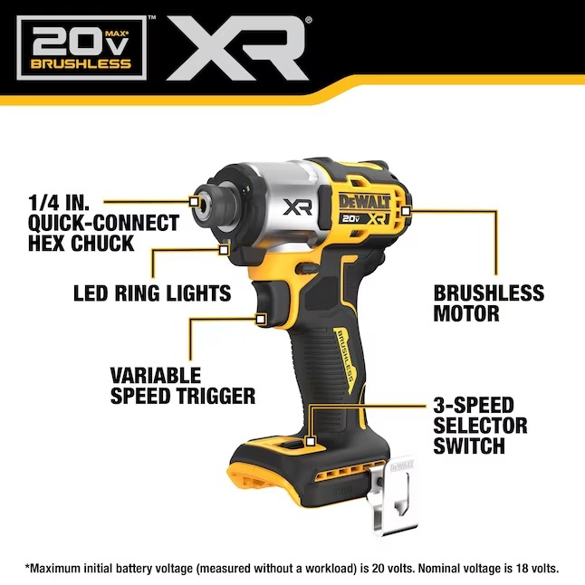 DEWALT DCF845P1 XR 20-volt Max 1 4-in Brushless Cordless Impact Driver (Battery and Charger Included with Soft Bag)3_11zon