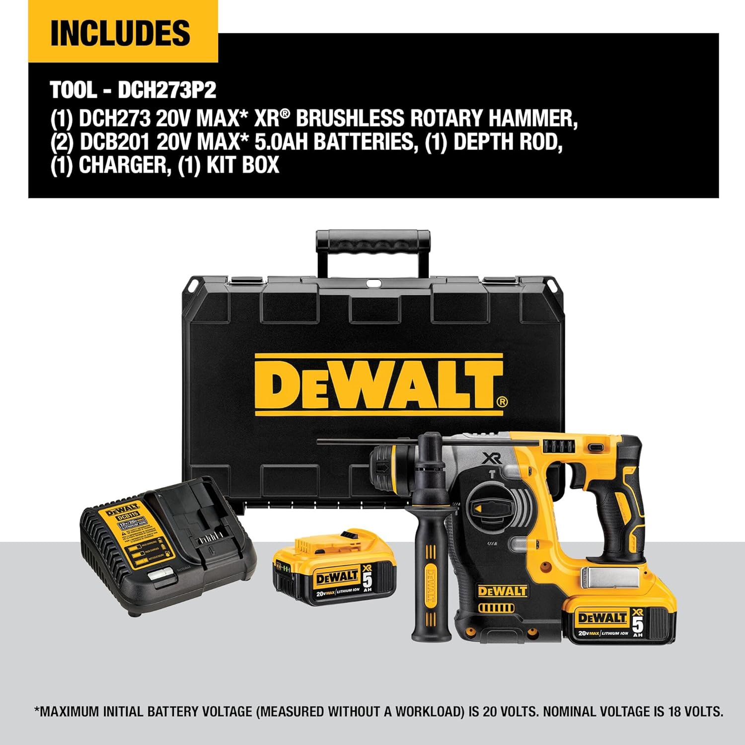 DEWALT DCH273P2 20V Max Brushless SDS Rotary Hammer with 5 Ah Batteries2