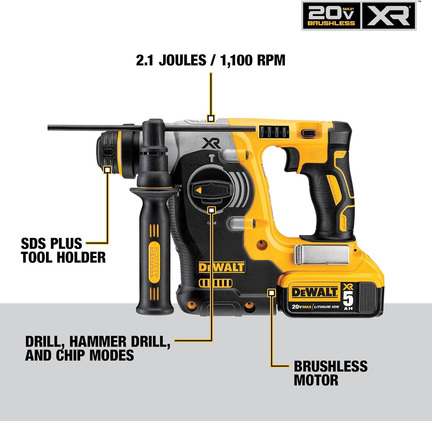 DEWALT DCH273P2 20V Max Brushless SDS Rotary Hammer with 5 Ah Batteries4