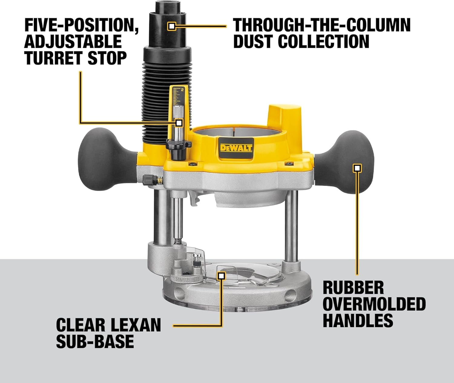 DEWALT Router, Fixed and Plunge Base Kit, Soft Start, 12-Amp, 24,000 RPM, Variable Speed Trigger, Corded (DW618PKB)3