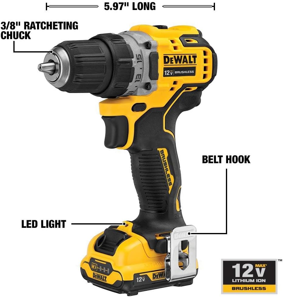 DEWALT XTREME 12V MAX Cordless Drill Driver Kit, 3 8-Inch (DCD701F2)2