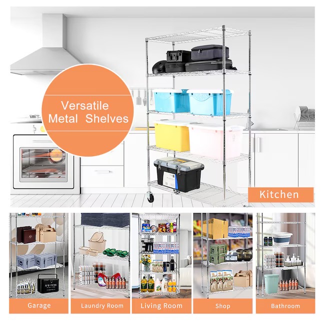 EFINE Steel Heavy Duty 5-Tier Utility Shelving Unit (48-in W x 18-in D x 72-in H), Chrome, (350-lb Capacity Per Shelf)5_11zon