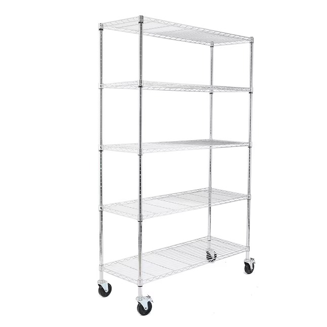 EFINE Steel Heavy Duty 5-Tier Utility Shelving Unit (48-in W x 18-in D x 72-in H), Chrome, (350-lb Capacity Per Shelf)_11zon EFINE Steel Heavy Duty 5-Tier Utility Shelving Unit (48-in W x 18-in D x 72-in H), Chrome, (350-lb Capacity Per Shelf)